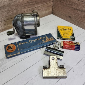 Vintage Office Supply Lot: Retro Desk Decor, Metal Sharpener, Empty Boxes