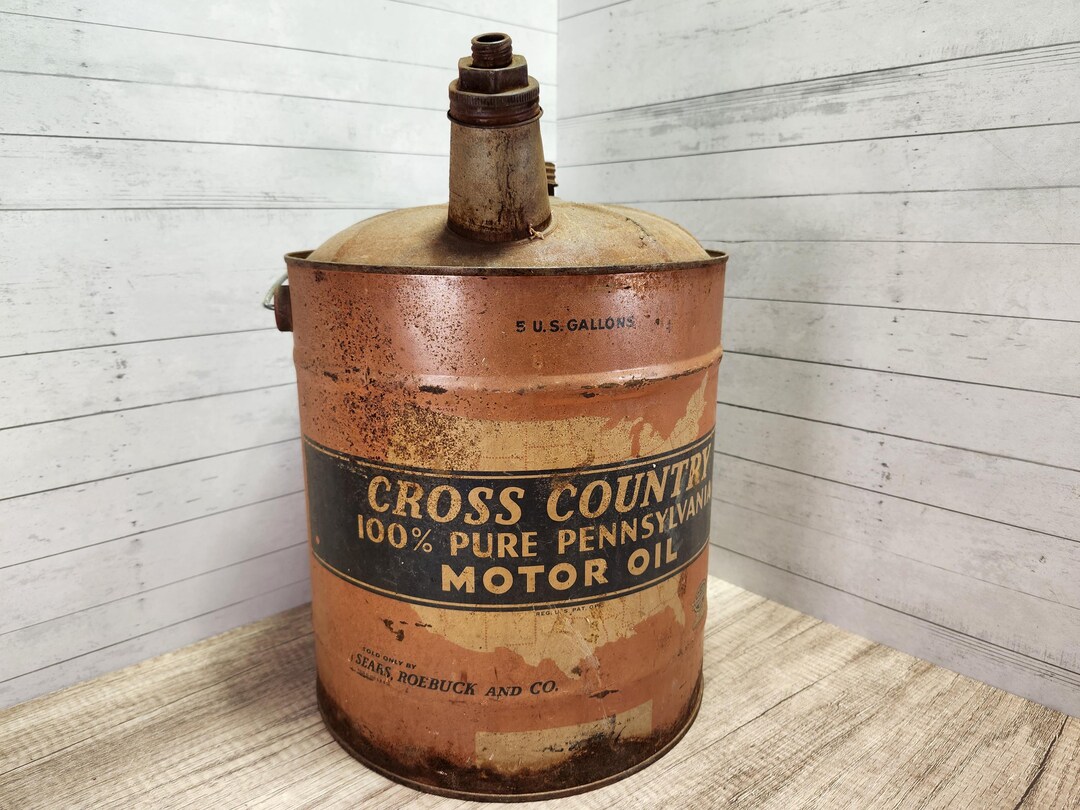 Vintage Cross Country Motor Oil Can: Distressed Garage Decor - Etsy