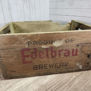 Vintage Edelbrau Brewery Wooden Beer Crate: Rustic Decor Storage