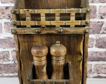 Vintage Wooden Spice Rack: Rustic Decor, Farmhouse Kitchen Storage