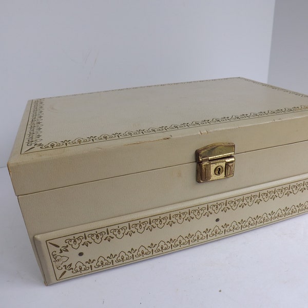 Mele jewelry box, vintage, large, decor decoration, display, white gold, container, storage, gift, bedroom, nightstand, mcm, mid century