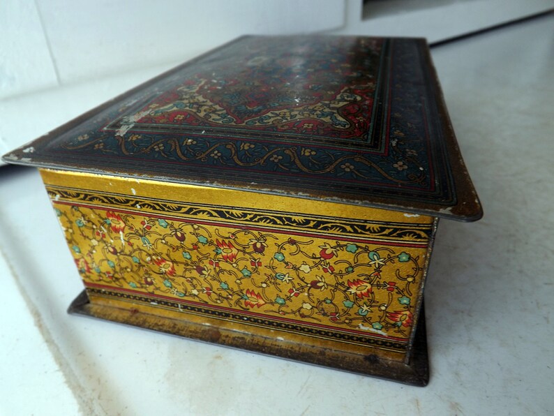 Download Canco tin tea box cookie container metal gold blue | Etsy