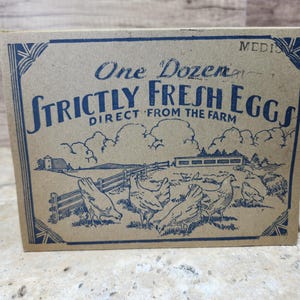 Cardboard Strictly Fresh Egg Box, vintage, retro blue, chicken hen, decoration, kitchen, pantry farmhouse country rustic industrial, farm,