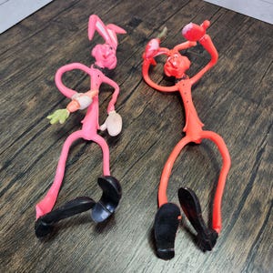 Vintage Easter Unlimited Bendable Bunny Figurines: Retro Toy Decor (Set of 2)