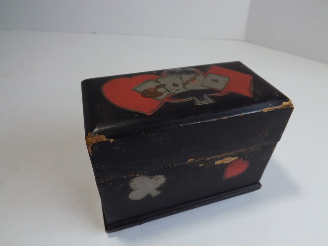 Wooden Playing Card Box, Wood, Vintage, Games, Poker, Den Decor, Family