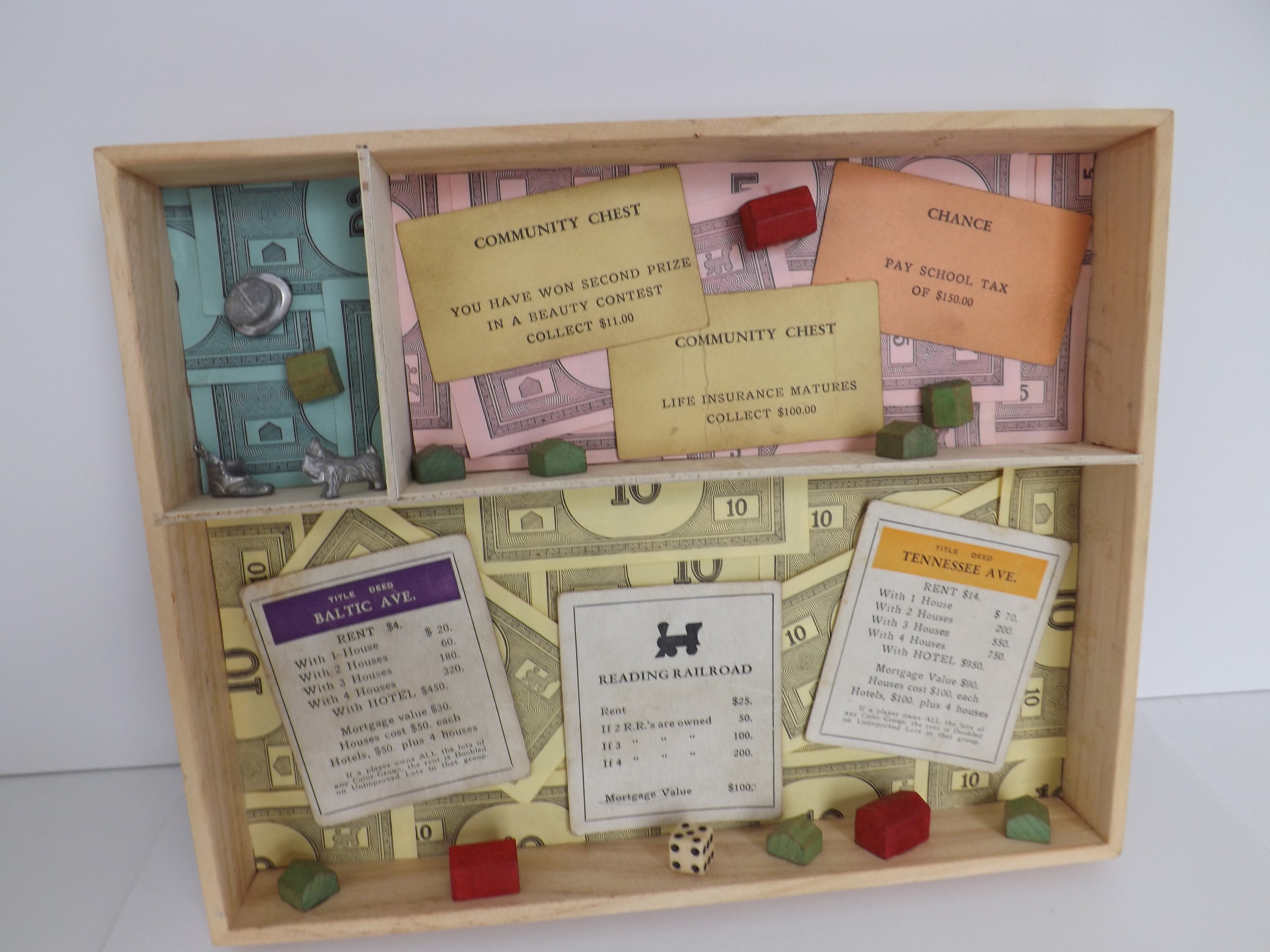 Vintage Monopoly Game Pieces Shadow Box Game Room Decoration Etsy