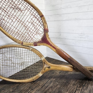 Vintage Wood Tennis Rackets Set: Magnan Defender & Reach Display