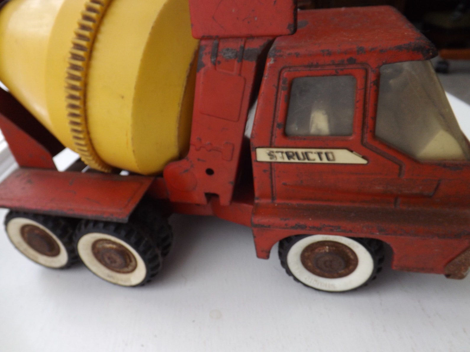 Structo cement mixer truck vintage toy metal red yellow Etsy