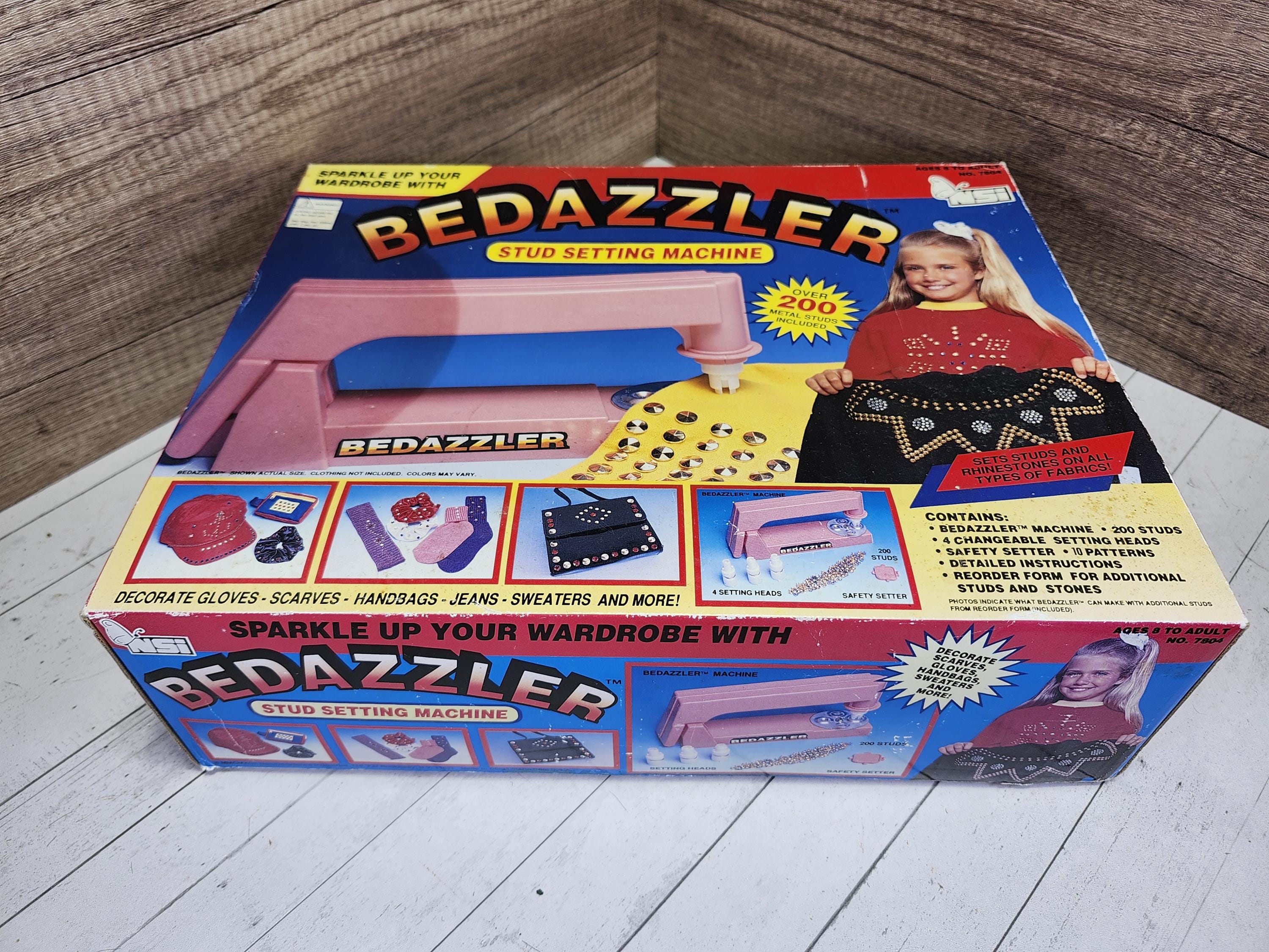Bedazzler Stud Setting machine, 1992, vintage, clothing decoration, retro, display, original pink, gems, machine, toy, girl child, 90s trend