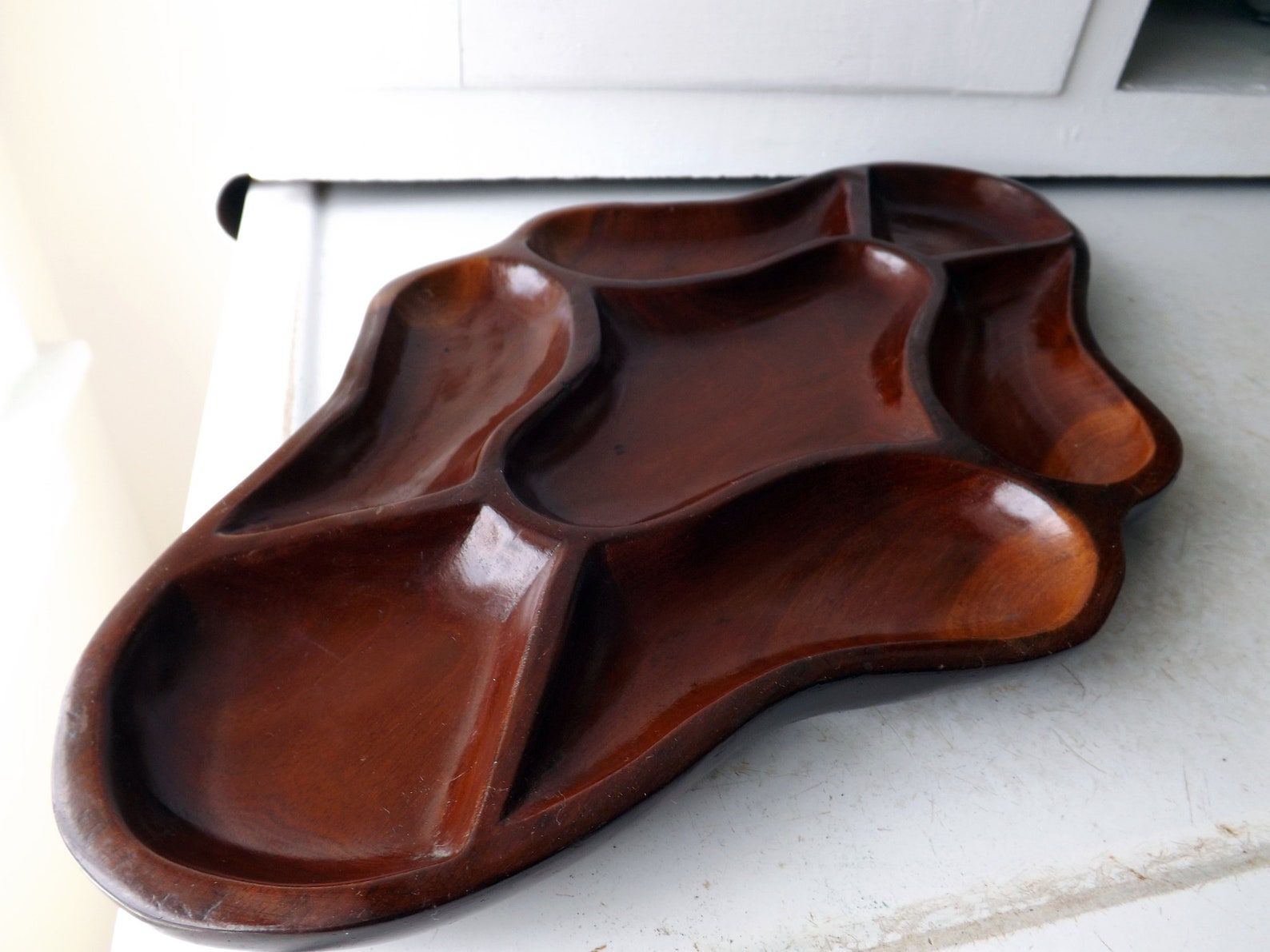 Wooden divided platter wood tray vintage dark wood Etsy