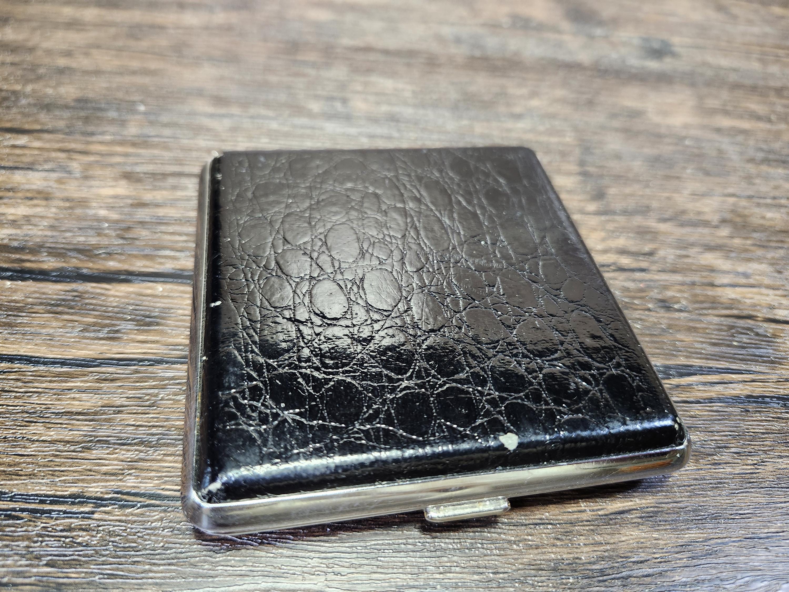 leather cigarette case vintage Vintage Faux Leather Cigarette Case, Silver Tone, Collectible Tobacco Holder