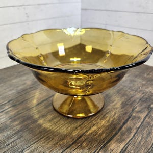 Vintage Amber Glass Compote Bowl: Pedestal Serving Dish