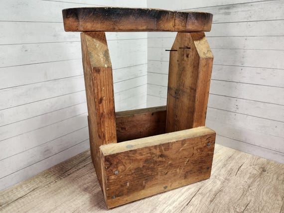 Vintage Wooden Shoe Shine Caddy: Farmhouse Industrial Tote