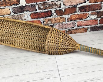 Vintage Wicker Lawn Game Basket with Handle: Woven Wood Outdoor Decor Display