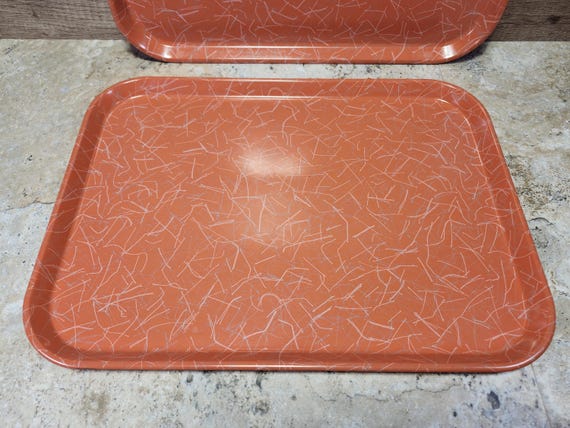 Vintage Kys-ite Salmon Orange Trays: Mid Century Cafeteria Decor