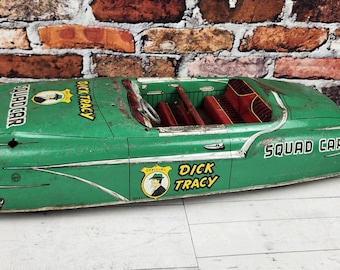 Vintage Marx Dick Tracy Metal Toy Squad Car: Retro Green Large Vehicle