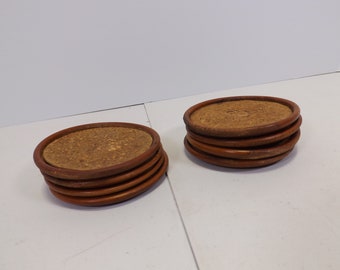 Vintage Wooden & Cork Coaster Set - Swedish Bar Decor