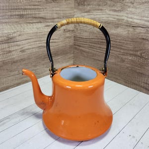Vintage Oto Otto Japan Enamel Tea Kettle: Orange & Black Kitchen Decor