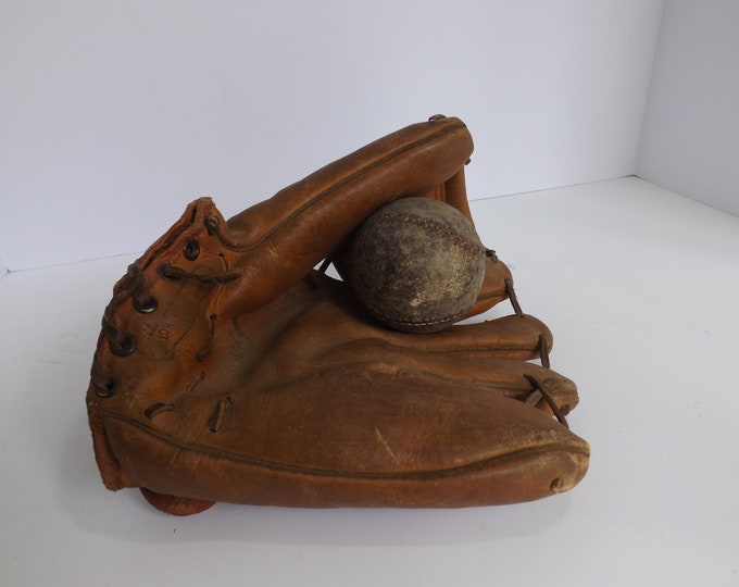 Baseball Glove and Ball, Vintage Leather, Sports Equipment, Mitt, Decor