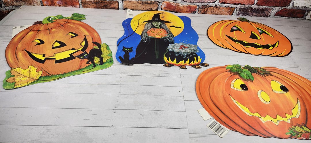 Set 4 Vintage Halloween Die Cuts: Nostalgic Wall Decor, Witch Jack O ...