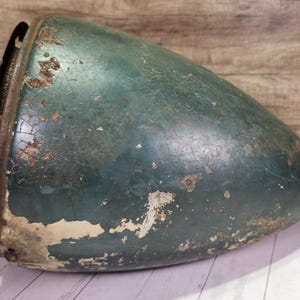 Vintage Automotive Bullet Light Housing: Chippy Green Metal Garage Decor, Car Part