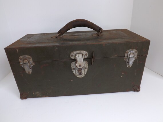 Tool Chest, Vintage, Green, Metal Steel, Toolbox Box, Tackle Box, Storage,  Mechanic, Tools, Garage Industrial Workshop, Tray, Craft, Leather -   Canada