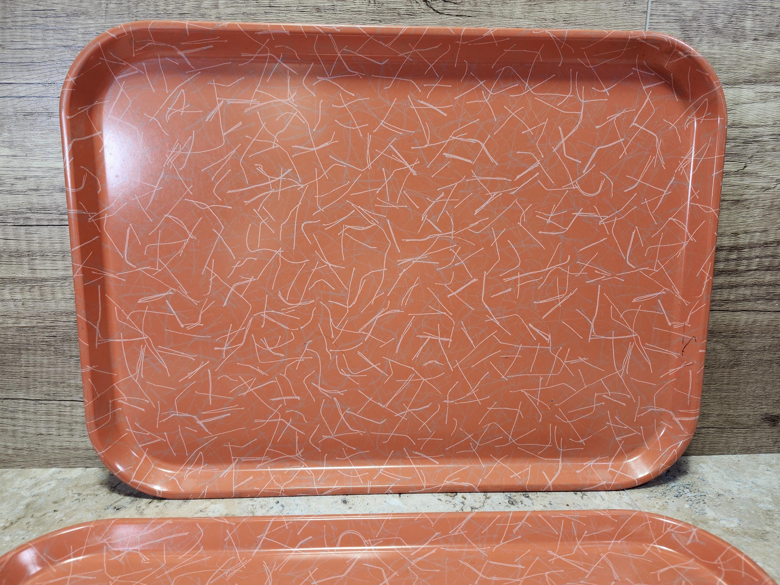 Vintage Kys-ite Salmon Orange Trays: Mid Century Cafeteria Decor