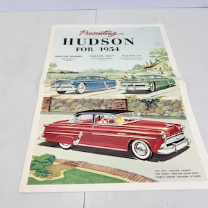 Hudson 1954 brochure, vintage retro, book guide, decoration, garage, mechanic, cars, automotive, automobile, man cave, advertising, driving