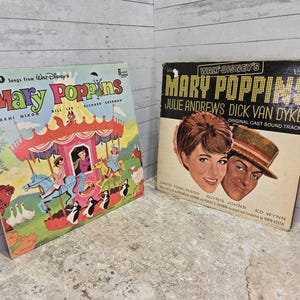 Set 2 Mary Poppins Record albums, vintage, retro, old, display, kid decoration, movie, colorful, music, lp, vinyl, Julie Andrews, musical,