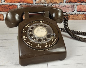 Vintage ITT Rotary Phone - untested: Brown Mid Century Desk Decor