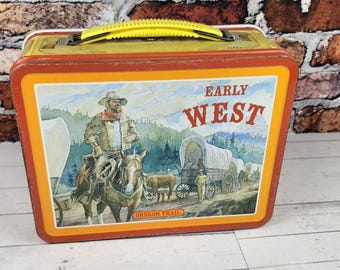 Vintage Early West Metal Lunchbox: Western Cowboy Storage Display