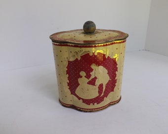 Tin made in Western Germany, biscuit, vintage, rustic, storage, kitchen decor, pantry decoration, box, container, retro, red, metal gold