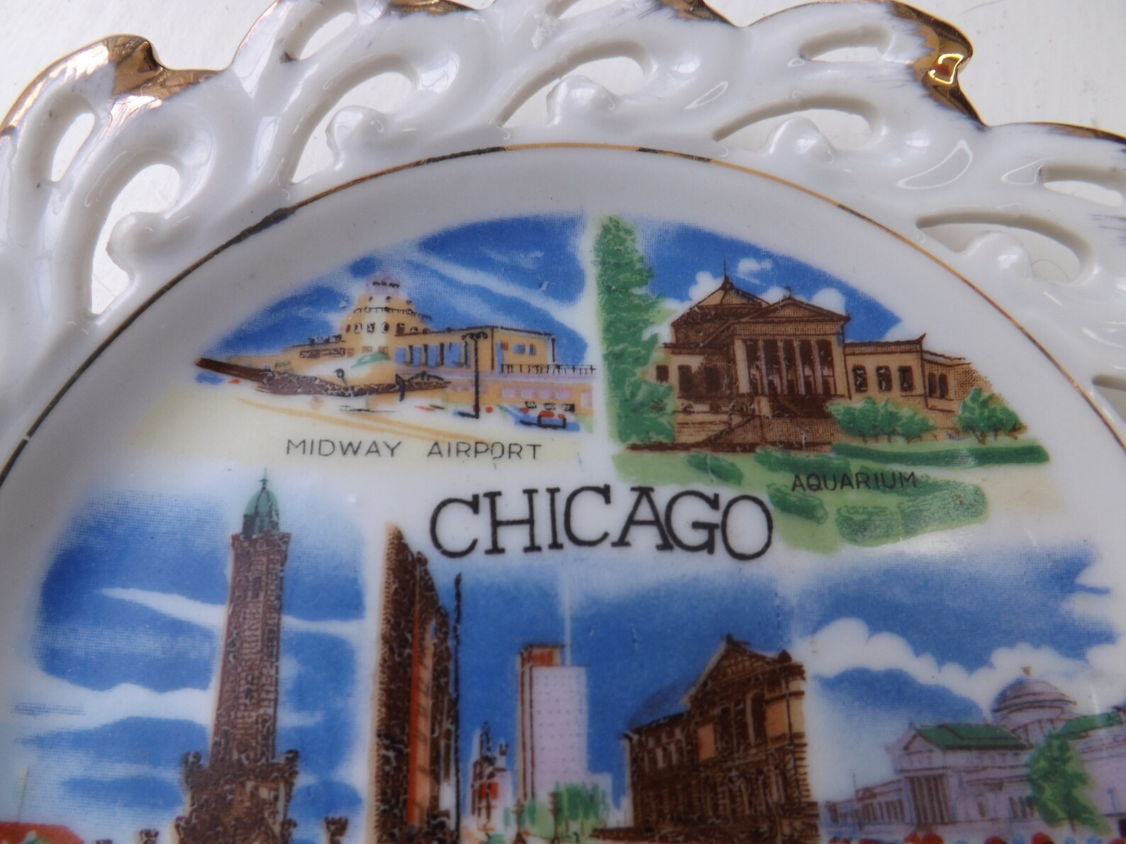 Chicago souvenir plate vintage collectible gold dish Etsy