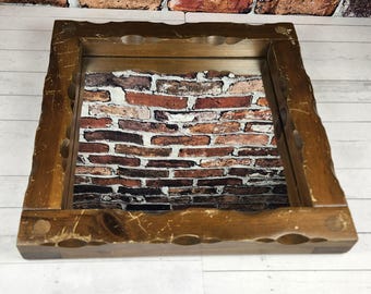 Vintage Square Wooden Mirror: Rustic Cabin Cottage Decor Wall Hanging