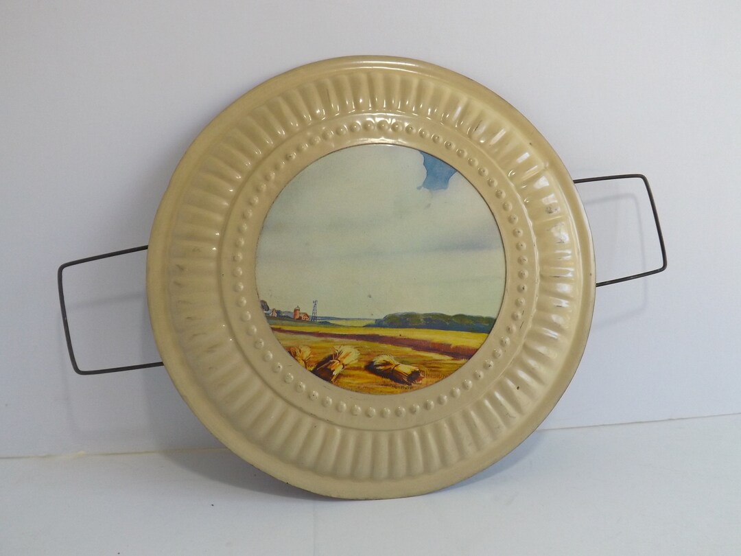 Painted Metal Flue Cover, Plate, Tin, Kitchen Decor, Farmhouse, Rustic