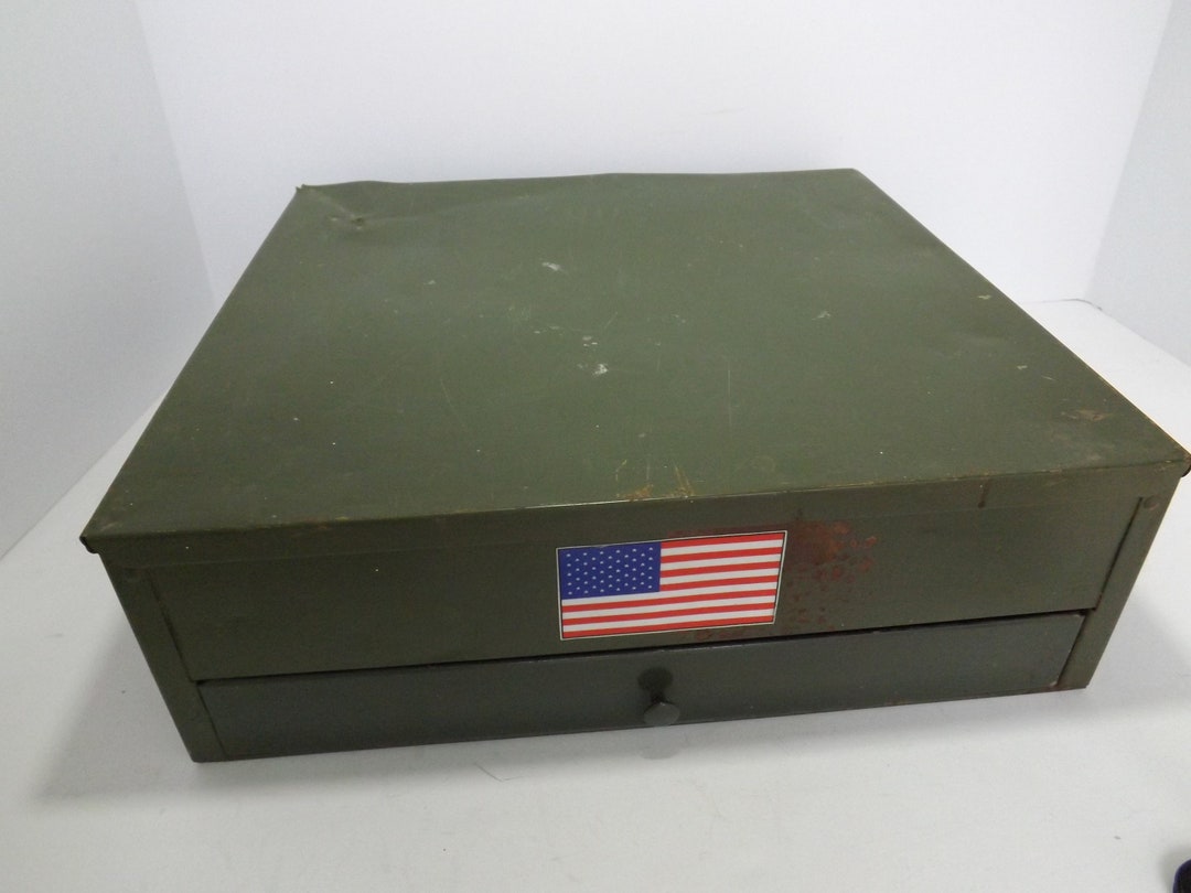 Green Metal Box, Vintage, Steel, File Tool Box, Storage, Tools Garage