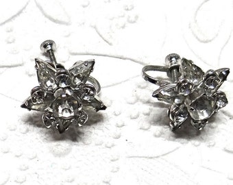 Vintage Rhinestone Screw Back Earrings 1950's Costume Jewelry VA-104