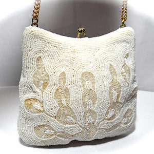 Ivory Beaded Evening Bag Vintage 1950&#39;s Handbag VH-117