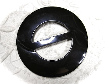 Vintage Black Bakelite Belt Buckle 1940s Embossed Design