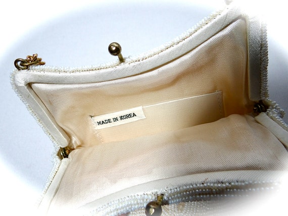 Ivory Beaded Evening Bag Vintage 1950's Handbag V… - image 7