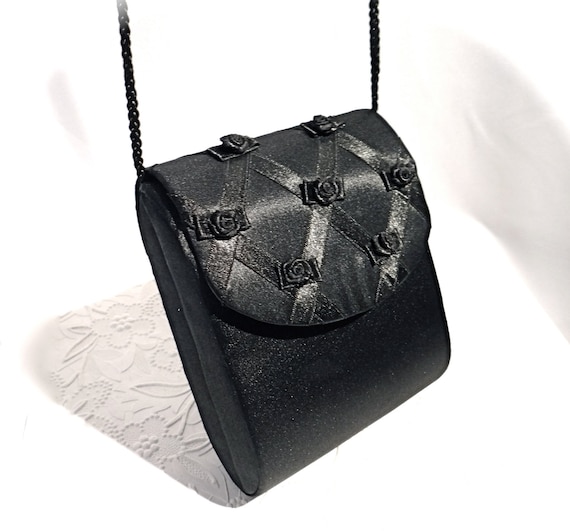 Black Satin Evening Bag Vintage Hard Shell Handbag VH-137 - Etsy display picture 2