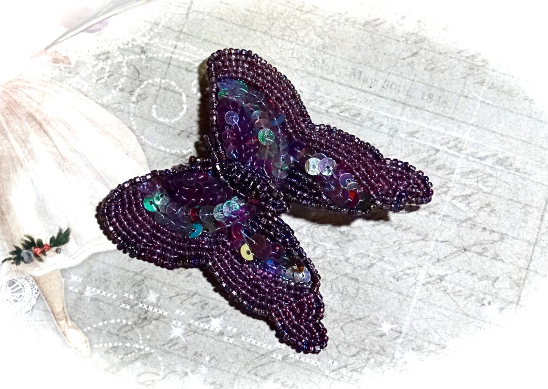 Beaded Butterfly Applique Plum & Purple Trim DYI Crafts BA-105 - Etsy