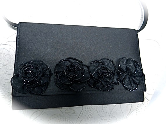 Vintage Black Satin Evening Bag La Regale Handbag… - image 1