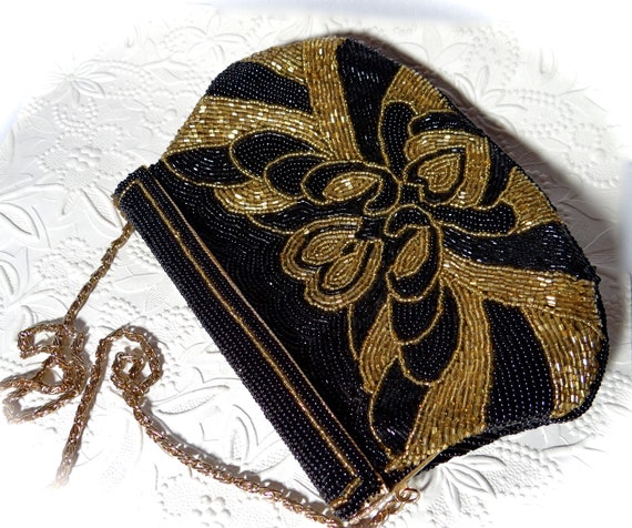 Black Beaded Evening Bag Vintage Handbags Clutch … - image 2