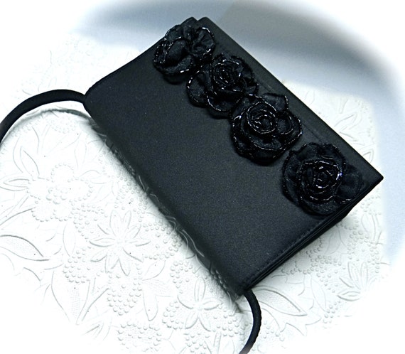 Vintage Black Satin Evening Bag La Regale Handbag… - image 3