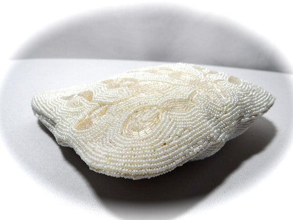 Ivory Beaded Evening Bag Vintage 1950's Handbag V… - image 6