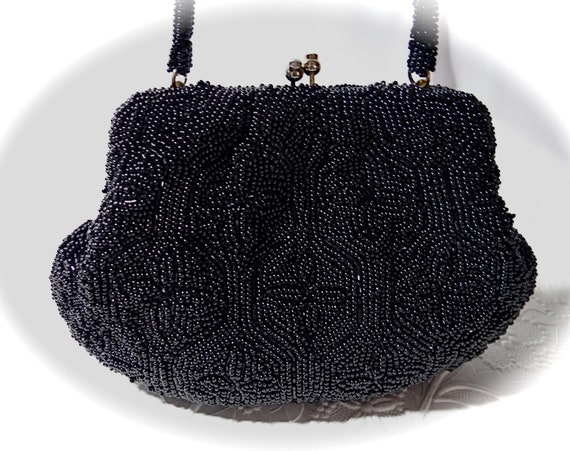 Black Beaded Evening Bag Walborg 1950's Purse Col… - image 3