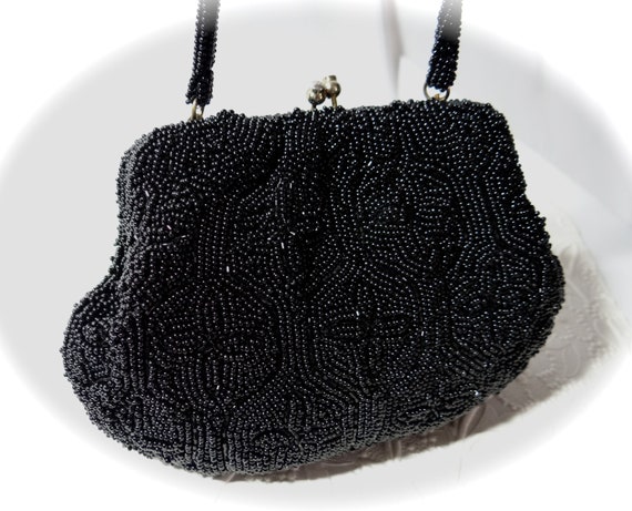 Black Beaded Evening Bag Walborg 1950's Purse Col… - image 1