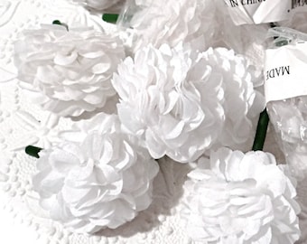 12 Pom Pom Flowers White Millinery Silk Floral Wedding Decor FL-119
