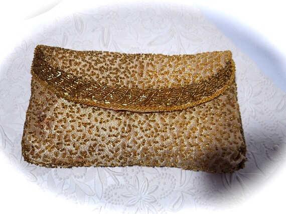 Gold Beaded Walborg Vintage Evening Bag Clutch Ha… - image 3